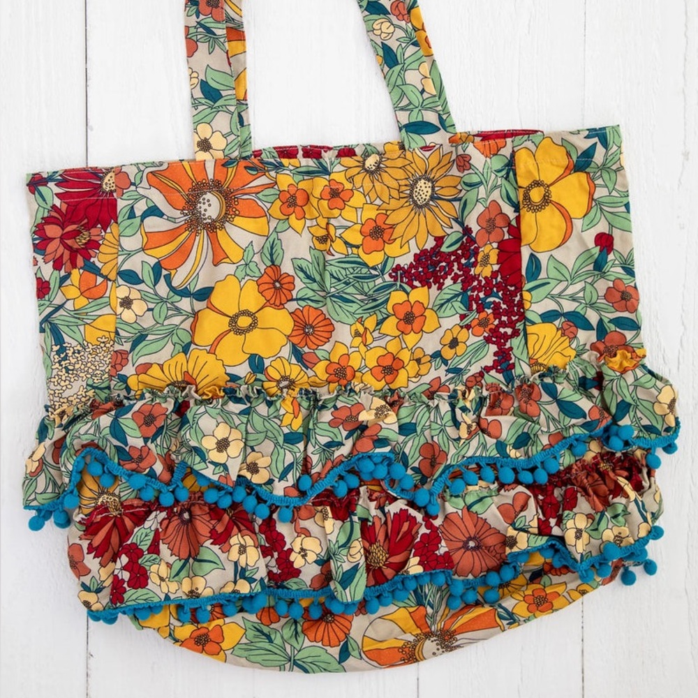NATURAL LIFE Floral Ruffle Hobo Bag in Yellow, Orange, Red, Green, Blue